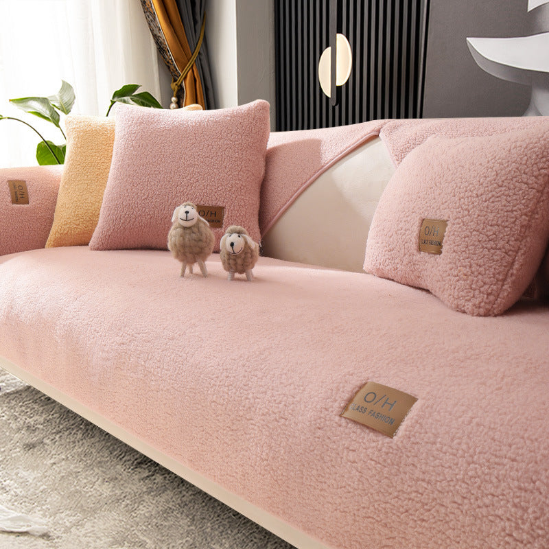 Non-slip Solid Color Simple Modern Autumn And Winter Plush Sofa Cover