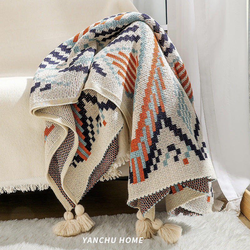 Bohemian Style Sofa Blanket Bay Window Knitted