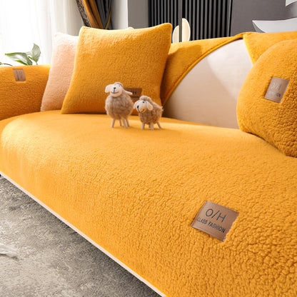 Non-slip Solid Color Simple Modern Autumn And Winter Plush Sofa Cover