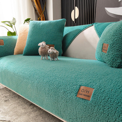 Non-slip Solid Color Simple Modern Autumn And Winter Plush Sofa Cover
